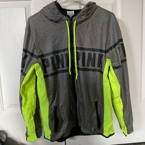 Pink Victoria secret waterproof zip up hoodie: size XS-S. Grey and lime green